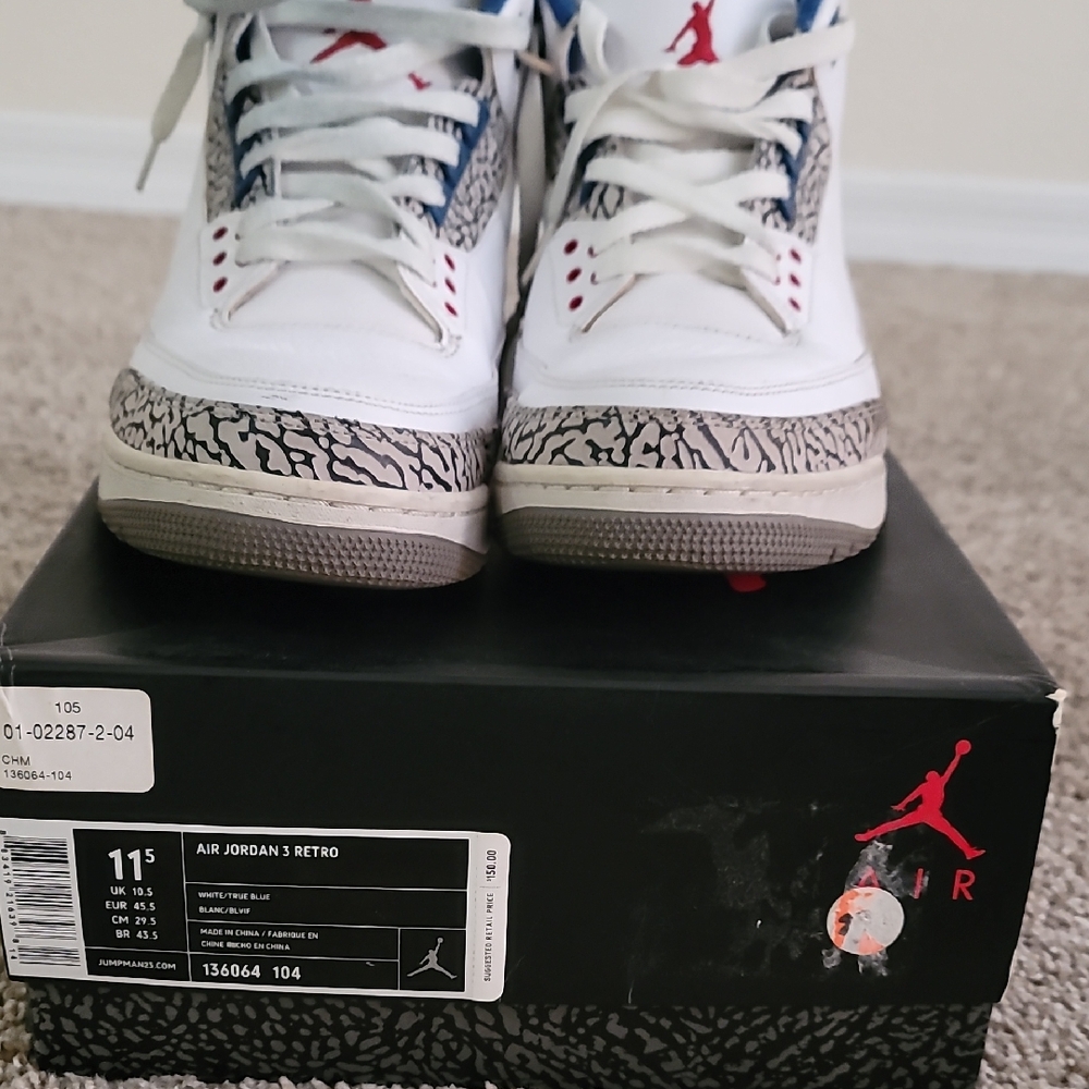 Jordan Air Jordan 3 Retro White and Blue Athletic Shoes OBO